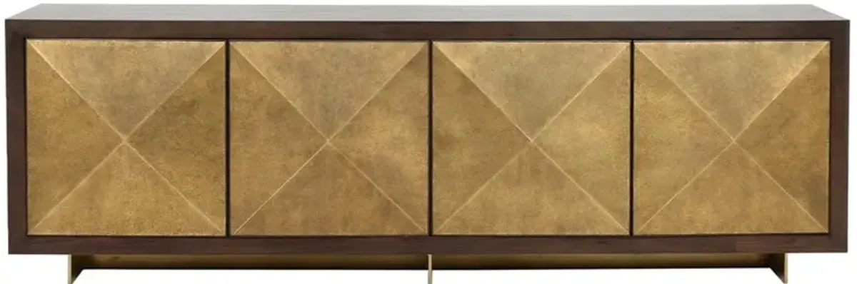 Vince Modern Antique Gold Faceted Door Panel Dark Walnut Wood Sideboard