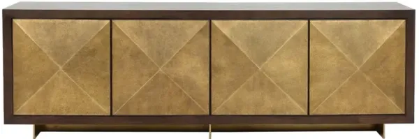Vince Modern Antique Gold Faceted Door Panel Dark Walnut Wood Sideboard
