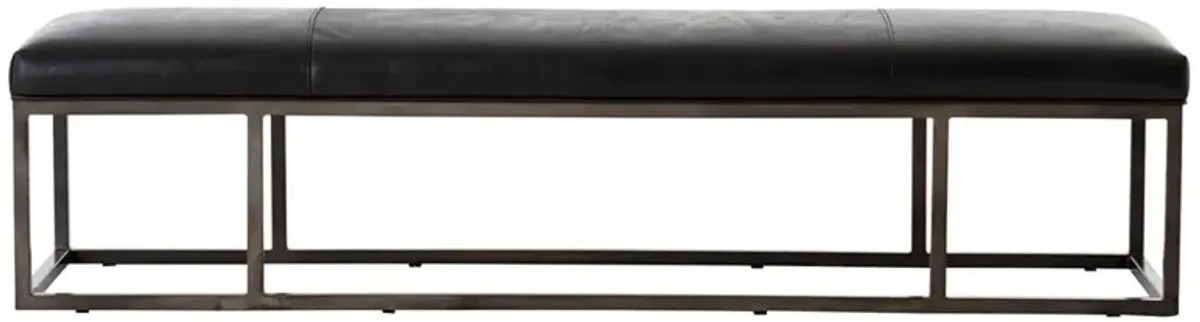 Zarro Modern Classic Black Leather Cushion Gunmetal Iron Frame Bench