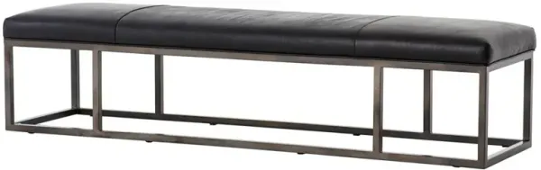 Zarro Modern Classic Black Leather Cushion Gunmetal Iron Frame Bench
