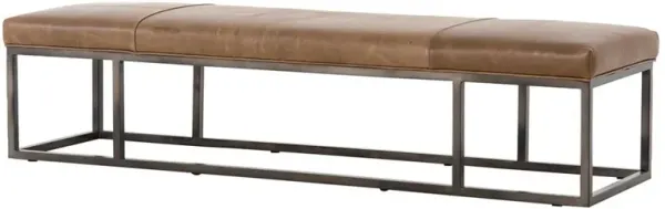 Zarro Modern Classic Brown Leather Cushion Gunmetal Iron Frame Bench