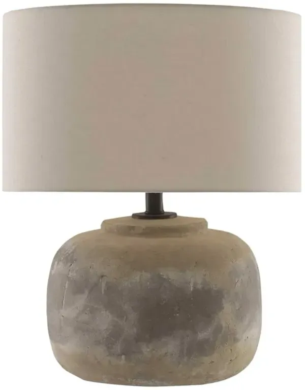 Vivian Industrial Loft Round Beige Linen Shade Grey Concrete Table Lamp