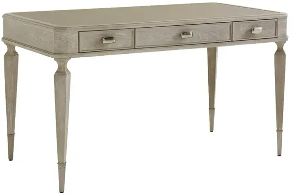 Chloe French Country Grey Leather Surface Silver Leaf Wood Writing Desk