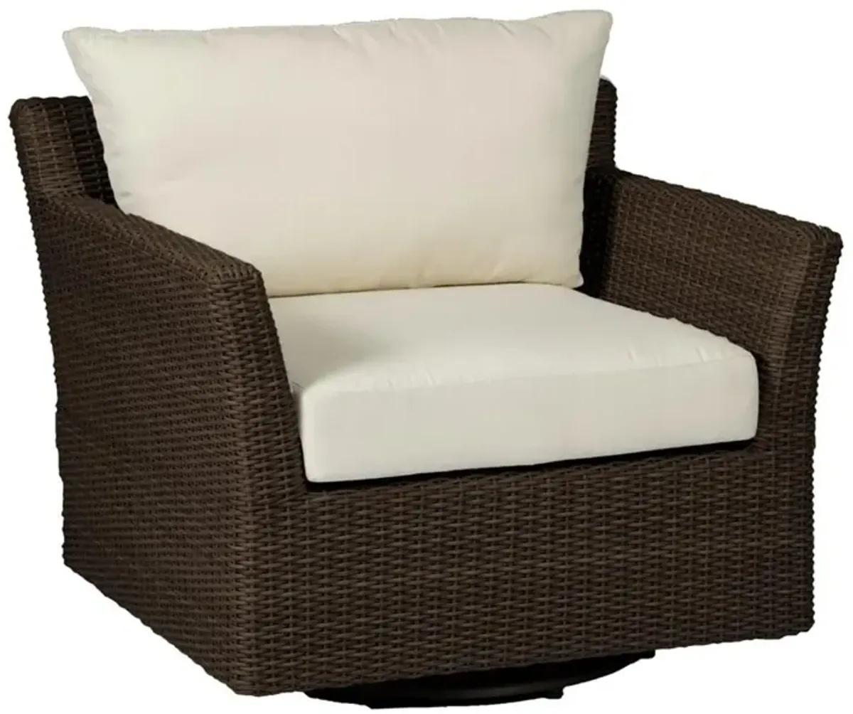 Club Woven Brown Wicker White Upholstered Outdoor Swivel Glider Chair