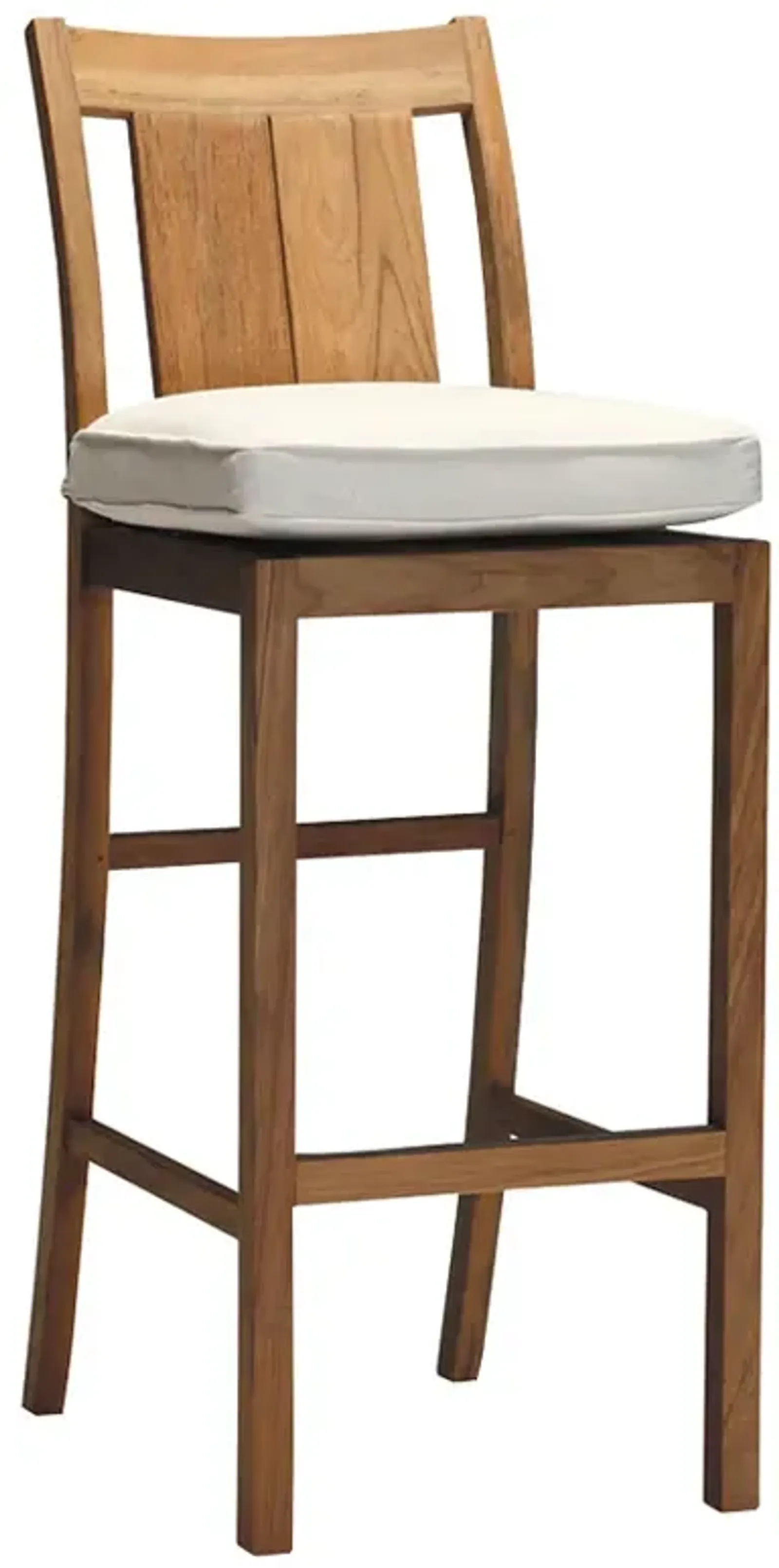 Croquet Coastal Natural Teak White Cushion Outdoor Bar Stool