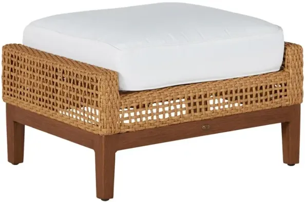 Peninsula Coastal Beach Brown Woven Wicker Outdoor Ottoman