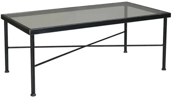 Aurore French Country Glass Top Black Metal Outdoor Coffee Table