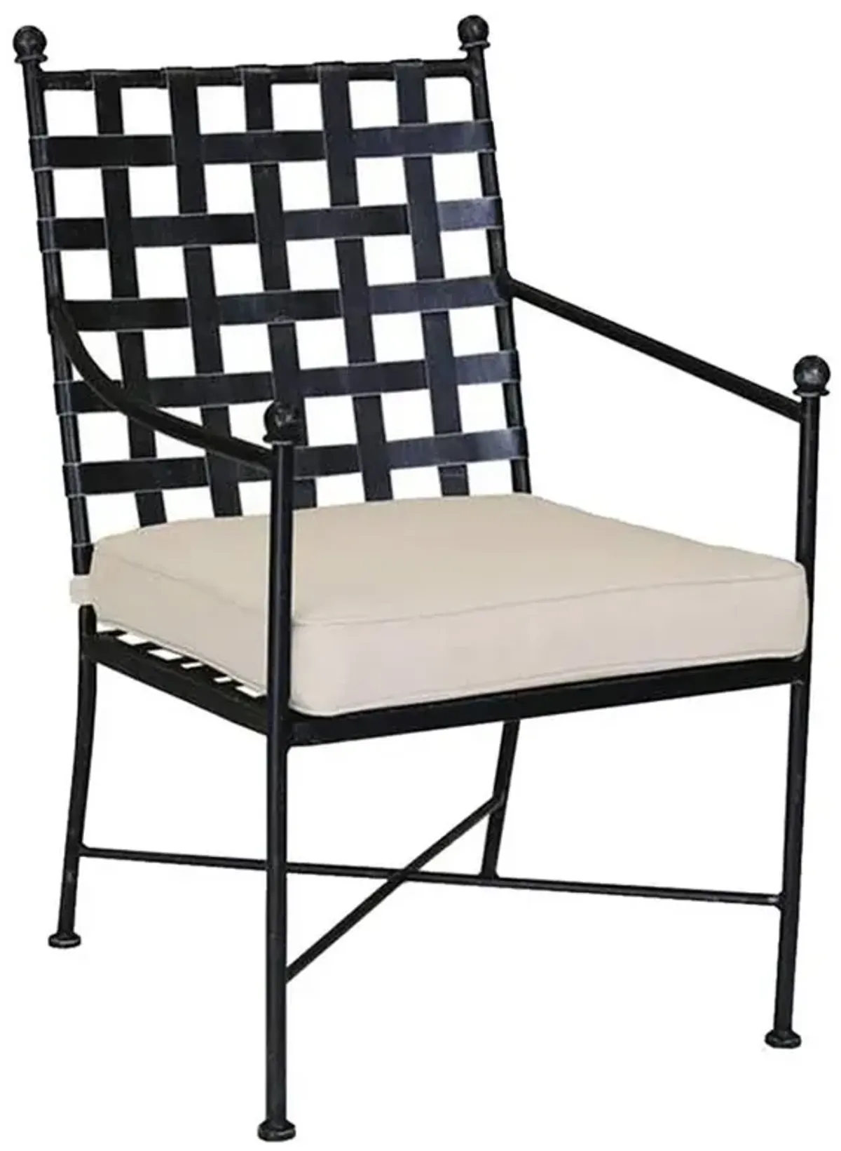Aurore French Beige Cushion Metal Outdoor Dining Arm Chair