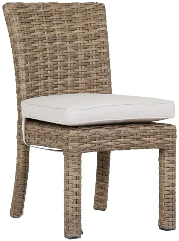 Aria Coastal Beige Cushion Brown Outdoor Dining Side Chair