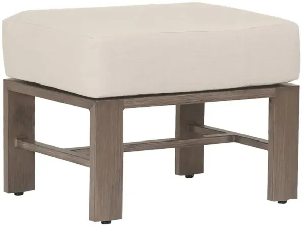 Ezra Modern Taupe Grey Aluminum Beige Cushion Outdoor Ottoman