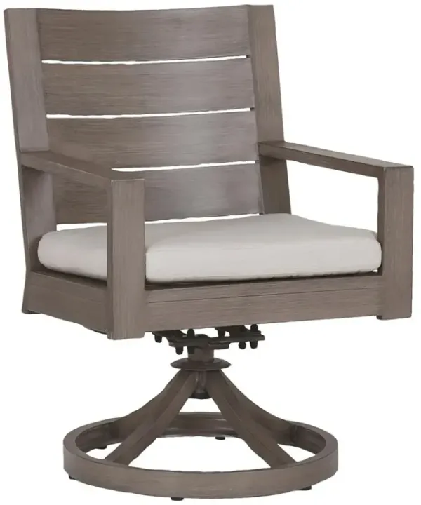 Ezra Modern Taupe Grey Aluminum Beige Outdoor Swivel Arm Chair