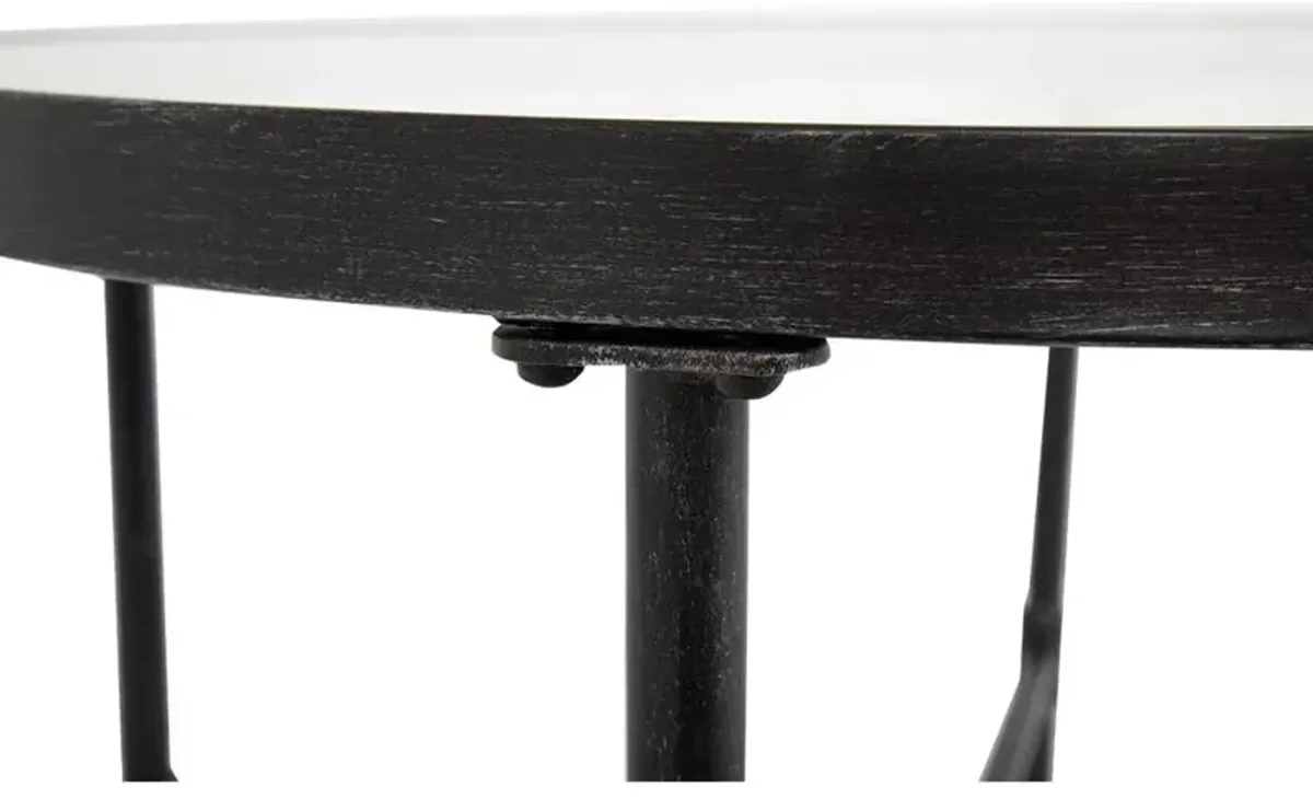 Aurore French Country Glass Top Black Metal Outdoor Dining Table - 84"W