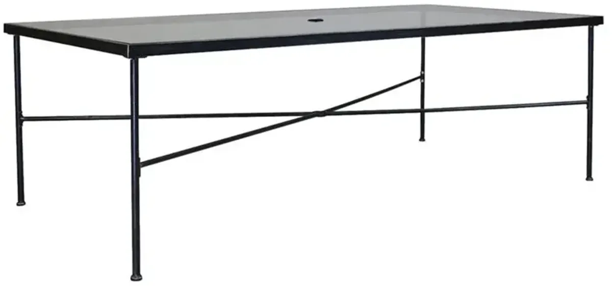 Aurore French Country Glass Top Black Metal Outdoor Dining Table - 84"W