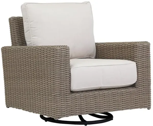Yuna Coastal Beige Cushion Brown Outdoor Club Swivel Rocker Chair