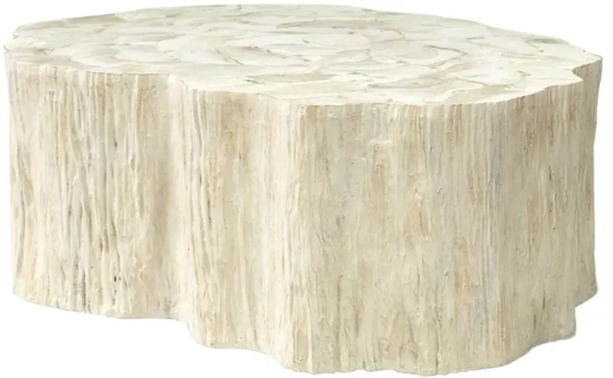 Palecek Camilla Coastal Beach White Inlaid Fossilized Clam Oval Coffee Table