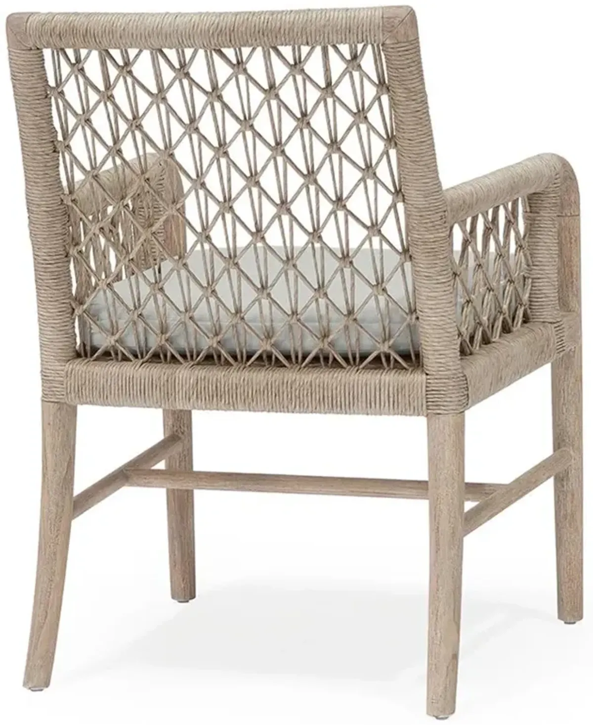 Palecek Montecito Coastal Abaca Grey Woven Teak White Cushion Outdoor Arm Chair