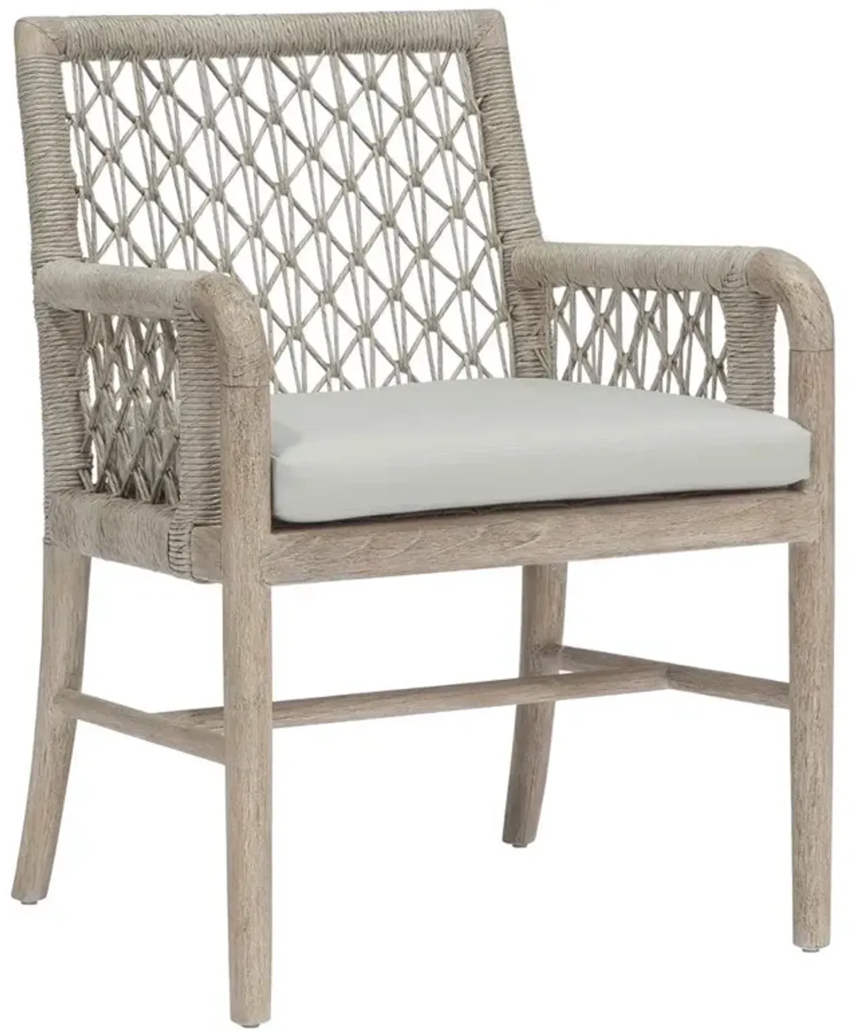 Palecek Montecito Coastal Abaca Grey Woven Teak White Cushion Outdoor Arm Chair