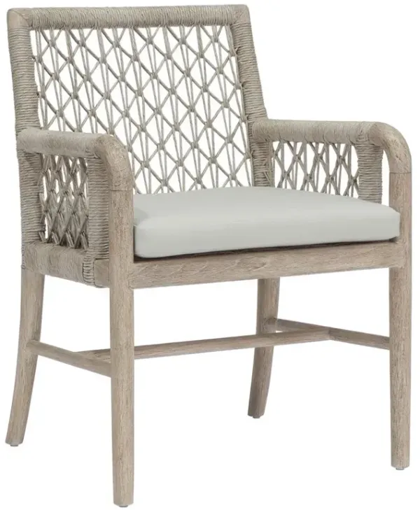 Palecek Montecito Coastal Abaca Grey Woven Teak White Cushion Outdoor Arm Chair
