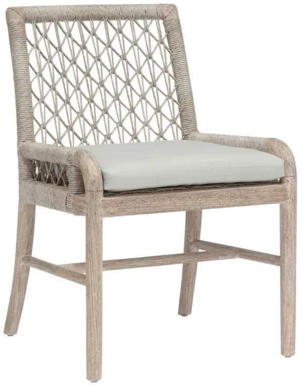 Palecek Montecito Coastal Abaca Grey Woven Teak White Cushion Outdoor Side Chair