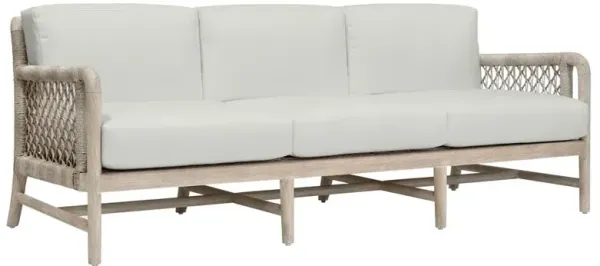 Palecek Montecito Coastal Abaca Grey Woven Teak White Cushion Outdoor Sofa - 86"