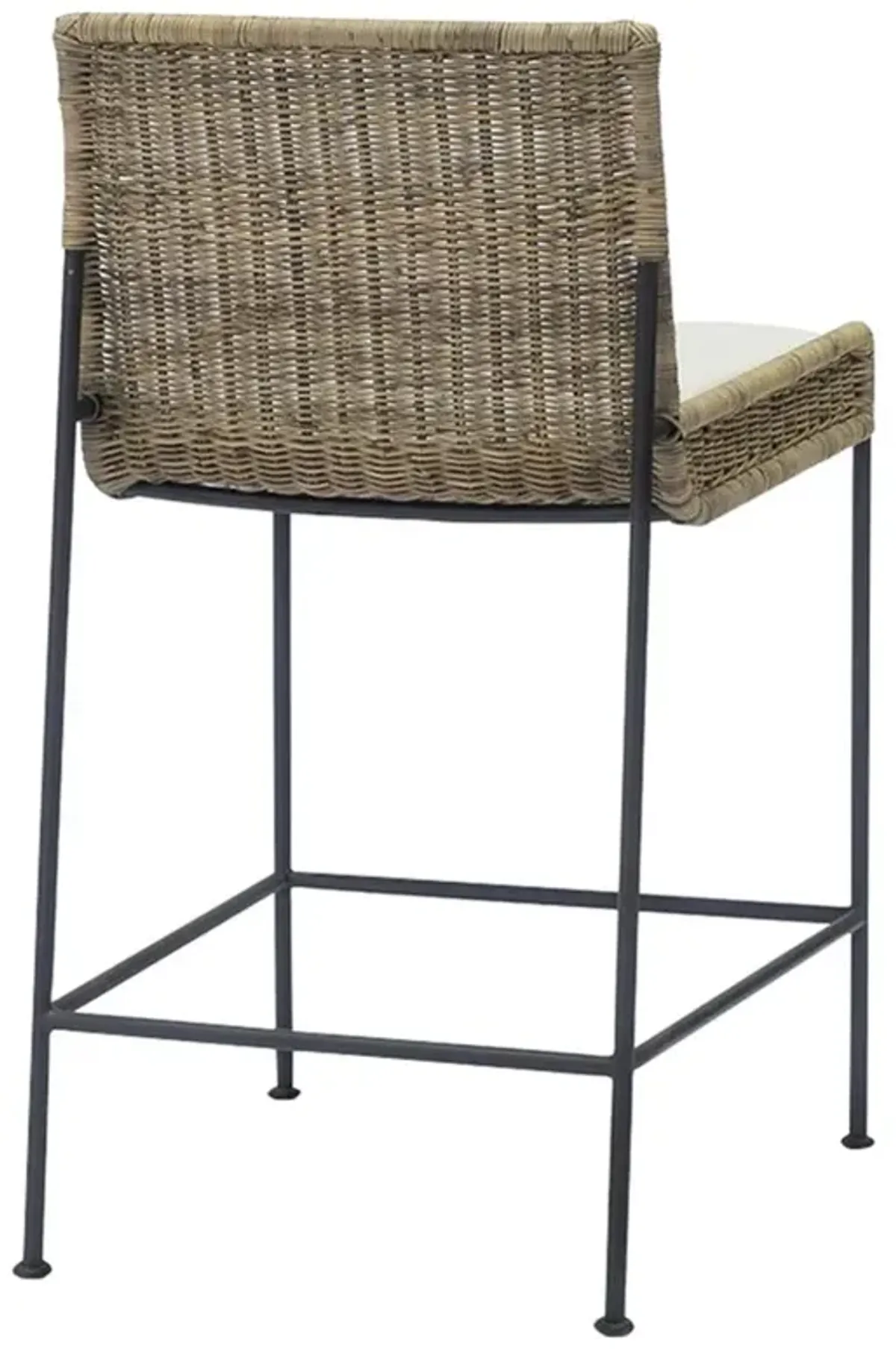 Palecek Nora Coastal Beach White Performance Brown Rattan Black Metal Counter Stool