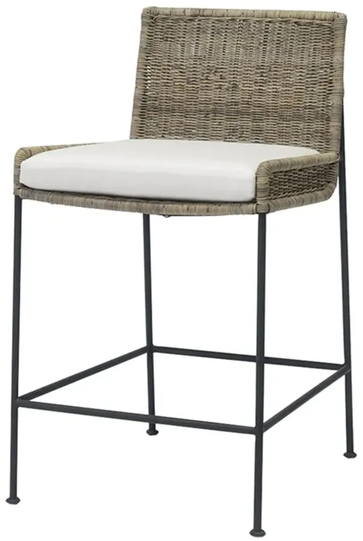 Palecek Nora Coastal Beach White Performance Brown Rattan Black Metal Counter Stool