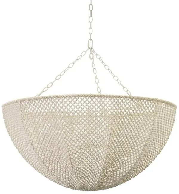 Palecek Quinn Coastal Beach White Wood Coco Beaded Inverted Dome Chandelier