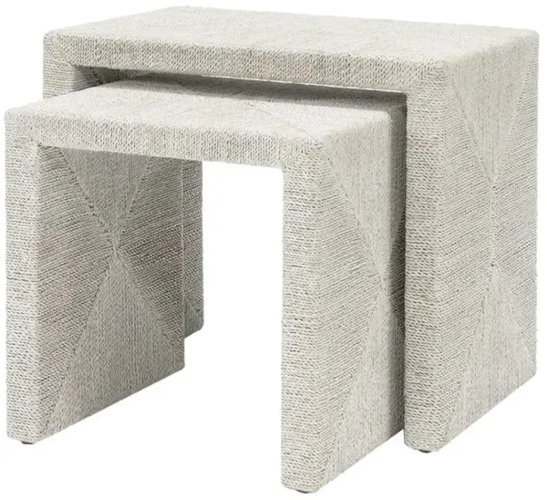 Palecek Woodside Coastal Beach White Rope Hardwood Nesting Tables - Set of 2