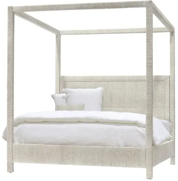 Palecek Woodside Coastal Beach White Wrapped Rope Hardwood Canopy Bed - King