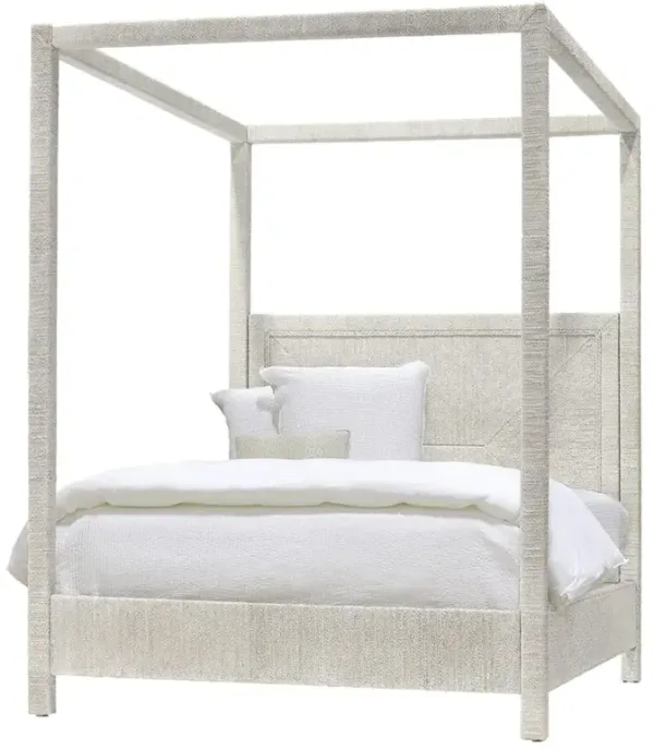 Palecek Woodside Coastal Beach White Wrapped Rope Hardwood Canopy Bed - Queen