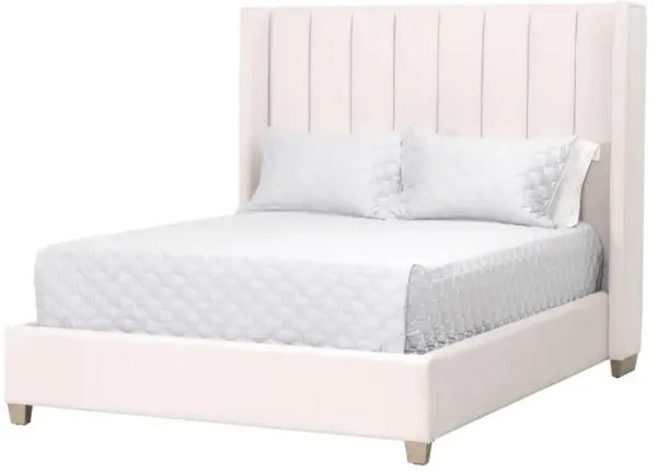 Charo Modern Cream Velvet Upholstered Oak Vertical Channel Wing Bed - Cal King