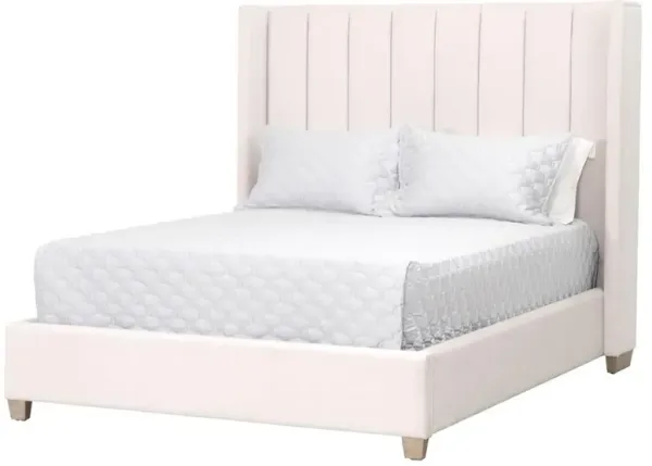 Charo Modern Cream Velvet Upholstered Oak Vertical Channel Wing Bed - Queen