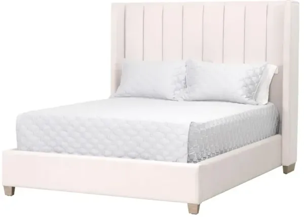 Charo Modern Cream Velvet Upholstered Oak Vertical Channel Wing  Bed - King