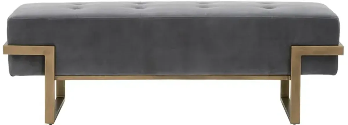 Farrah Modern Classic Tuft Grey Upholstered Brass Steel Base Bench