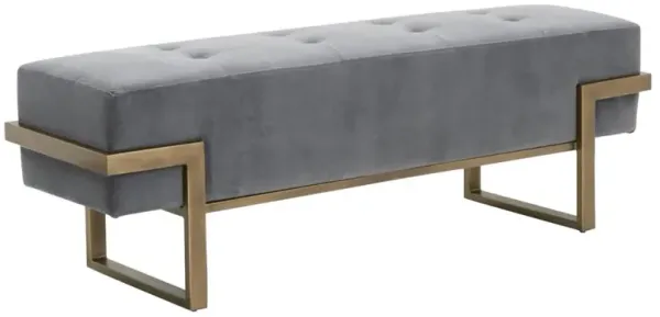 Farrah Modern Classic Tuft Grey Upholstered Brass Steel Base Bench