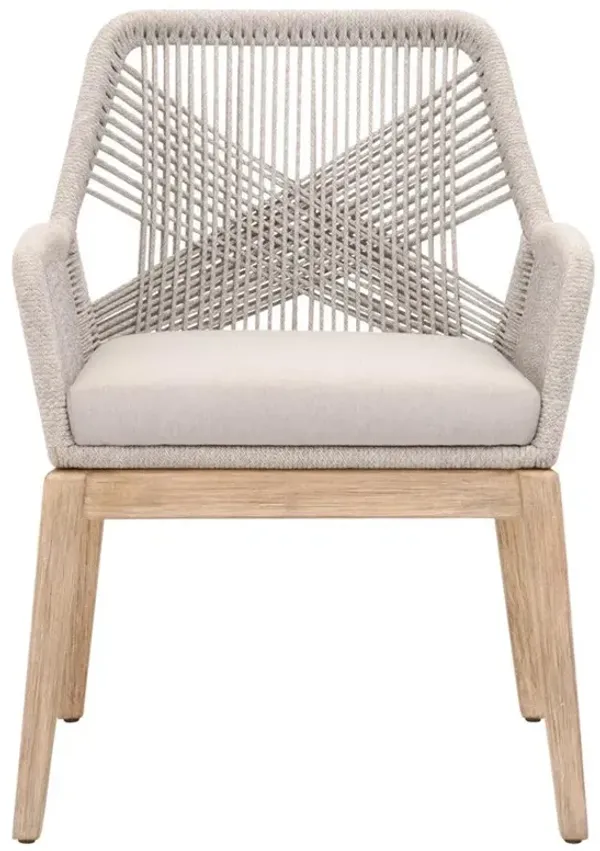 Lorry Coastal Taupe Woven Rope Performance Gray Mahogany Dining Arm Chairs - Set of 2