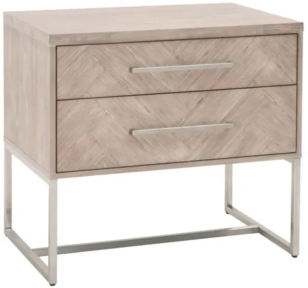 Moris Modern Natural Grey Acacia Stainless Steel Pulls 2 Drawer Nightstand