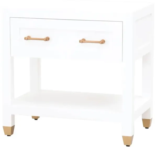 Stacy Modern Classic 1 Drawer Brass Accent White Nightstand