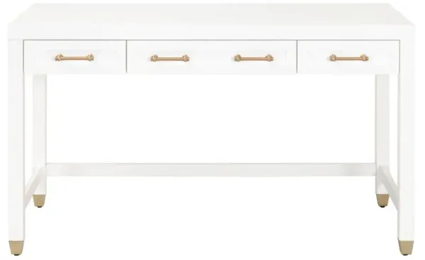 Stacy Modern Classic Matte White Wood 3 Drawer Brass Accent Desk