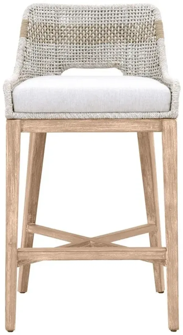 Theodore Coastal Beach Beige Woven Grey Upholstered Brown Mahogany Wood Frame Bar Stool