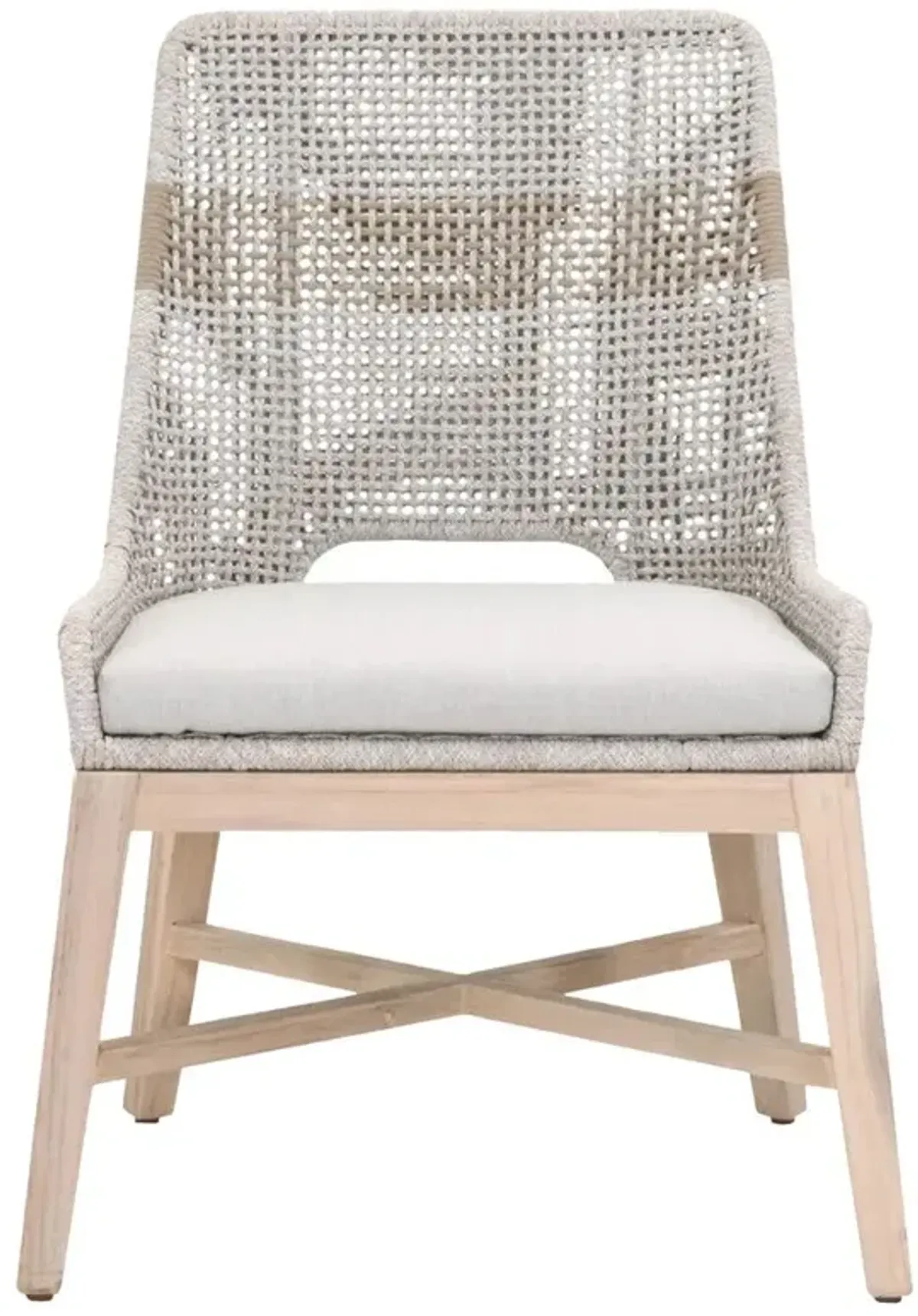 Theodore Coastal Taupe Woven Cushion Grey Teak Outdoor Dining Chair - Set of 2