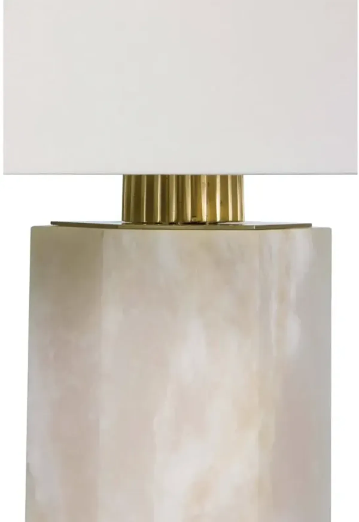 Gear Classic White Linen Shade White Alabaster Table Lamp