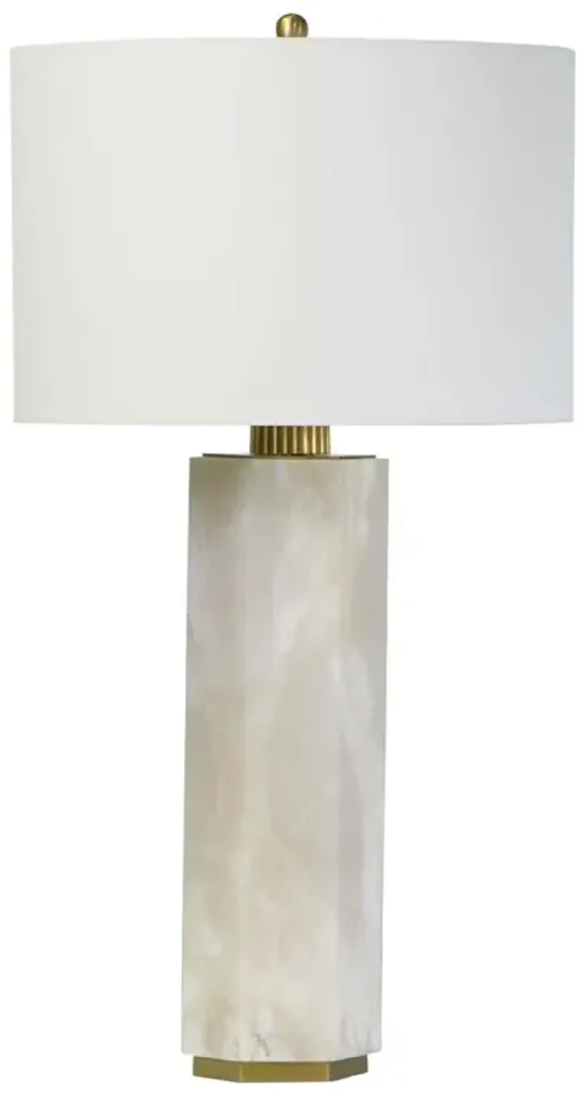 Gear Classic White Linen Shade White Alabaster Table Lamp