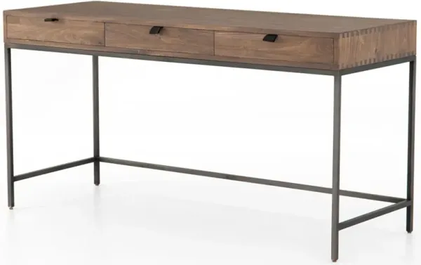 Theodore Industrial Loft 3-Drawer Leather Pull Brown Office Desk