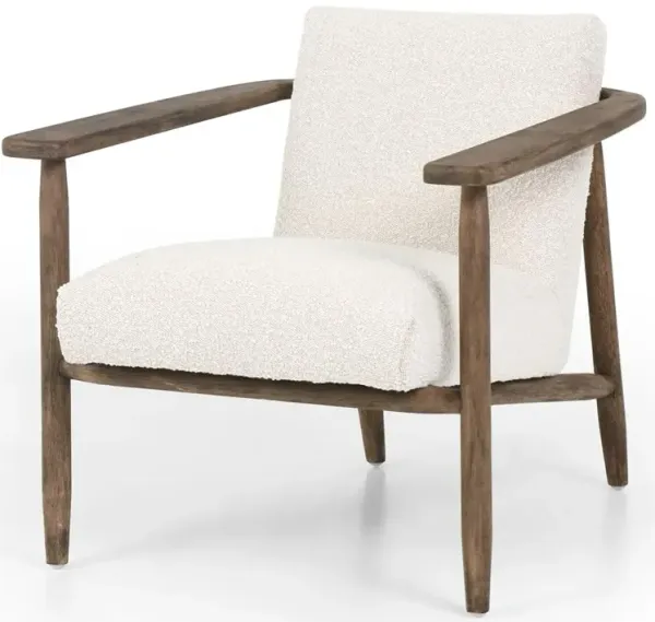 Arianne Rustic White Performance Boucle Brown Wood Occasional Arm Chair