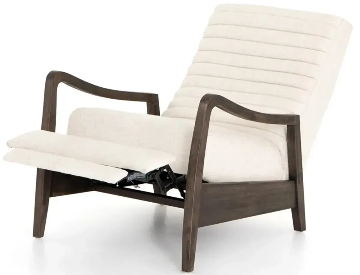 Amani Mid Century Beige Upholstered Brown Wood Tufted Recliner Arm Chair