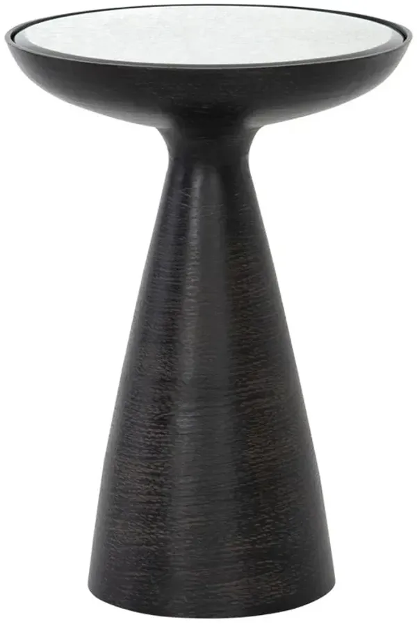 Lupe Industrial Loft Ash Glass Top Black Aluminum Pedestal Round Side End Table