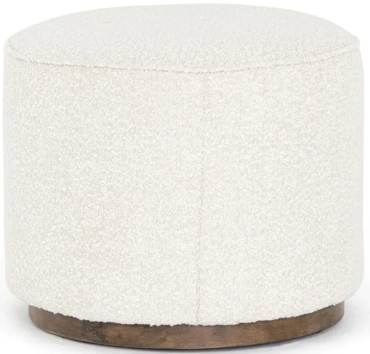 Leah Modern Classic Cream Performance Boucle Brown Wood Round Ottoman - Small