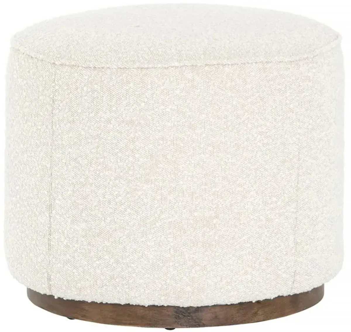 Leah Modern Classic Cream Performance Boucle Brown Wood Round Ottoman - Small