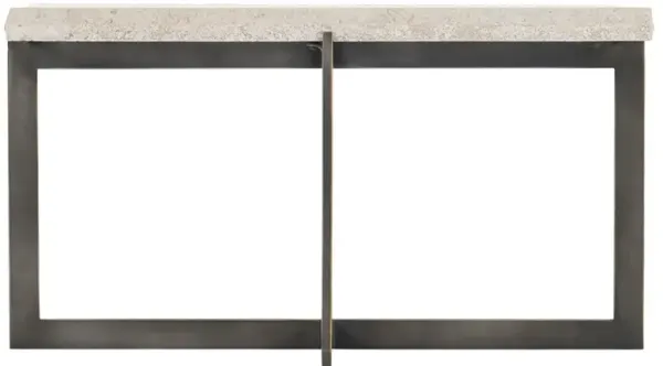 Hilda Modern Classic Travertine Stone Top Metal Bunching Rectangular Coffee Table - Short